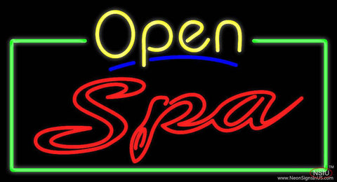 Yellow Open Red Spa Green Border Real Neon Glass Tube Neon Sign 