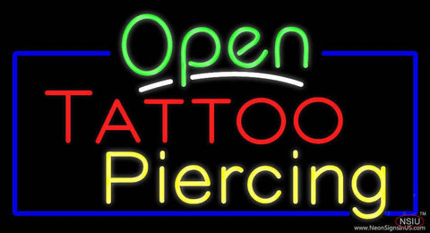 Open Tattoo Piercing Blue Border Real Neon Glass Tube Neon Sign 