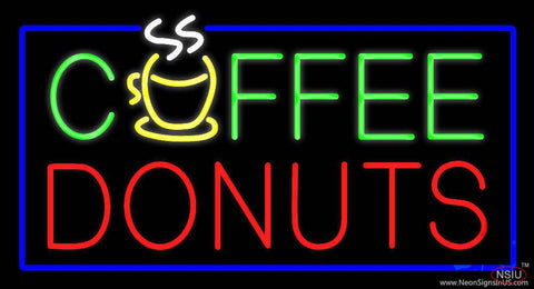Green Coffee Donuts Red Blue Border Real Neon Glass Tube Neon Sign 