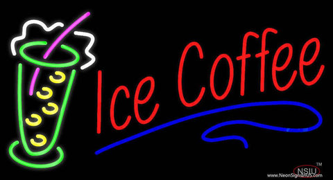 Red Ice Coffee with Glass Real Neon Glass Tube Neon Sign