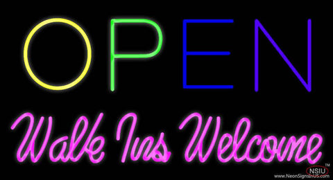 Multi Colored Open Walk Ins Welcome Real Neon Glass Tube Neon Sign 