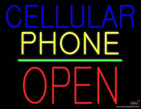 Cellular Phone Block Open Green Line Real Neon Glass Tube Neon Sign 