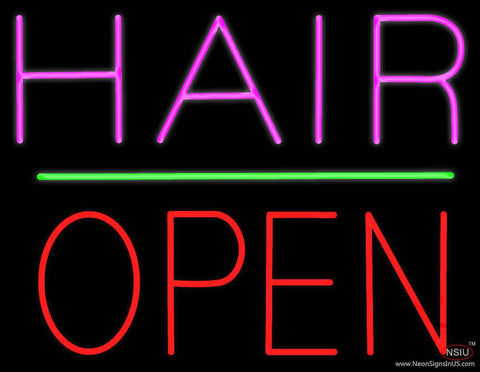 Hair Block Open Green Line Real Neon Glass Tube Neon Sign 