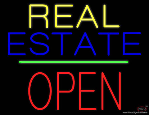 Real Estate Block Open Green Line Real Neon Glass Tube Neon Sign 