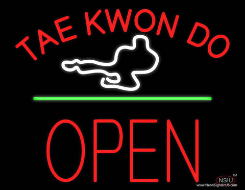 Tae Kwon Do Logo Block Open Green Line Real Neon Glass Tube Neon Sign 