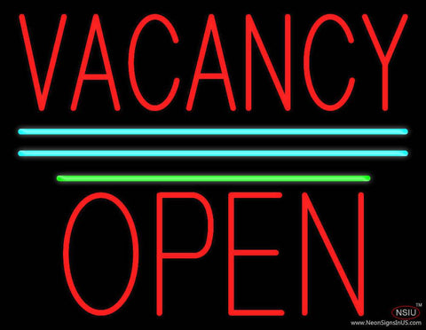 Vacancy Block Open Green Line Real Neon Glass Tube Neon Sign