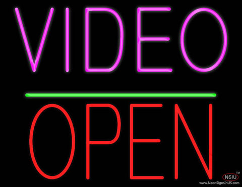 Video Open Block Green Line Real Neon Glass Tube Neon Sign 