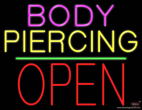 Body Piercing Block Open Green Line Real Neon Glass Tube Neon Sign 