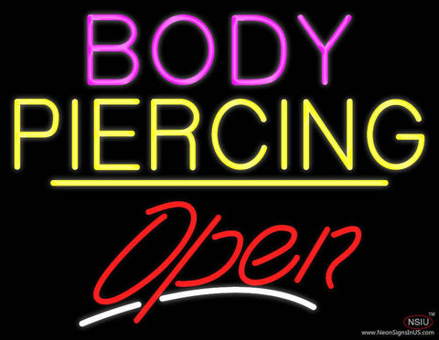 Body Piercing Open Yellow Line Real Neon Glass Tube Neon Sign