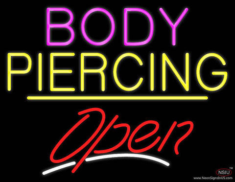 Body Piercing Open Yellow Line Real Neon Glass Tube Neon Sign 