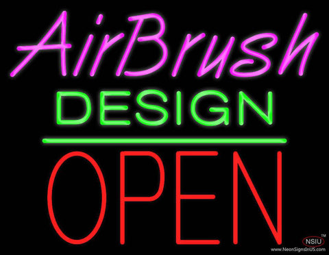 Airbrush Design Block Open Green Line Real Neon Glass Tube Neon Sign 