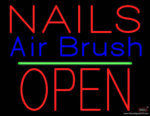 Nails Airbrush Block Open Green Line Real Neon Glass Tube Neon Sign 