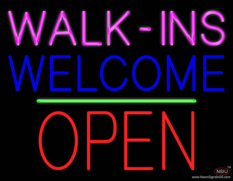 Walk-ins Welcome Block Open Green Line Real Neon Glass Tube Neon Sign