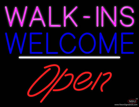 Walk-ins Welcome Open White Line Real Neon Glass Tube Neon Sign 