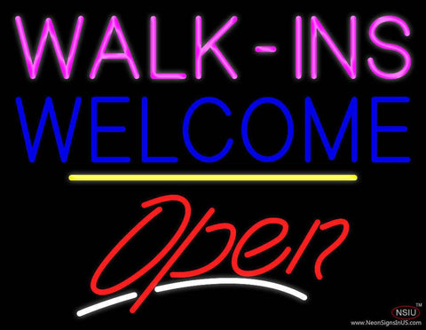 Walk-ins Welcome Open Yellow Line Real Neon Glass Tube Neon Sign 