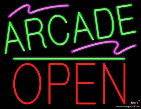 Arcade Block Open Green Line Real Neon Glass Tube Neon Sign 