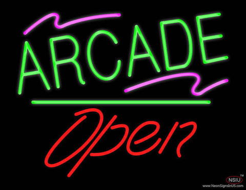 Arcade Open White Line Real Neon Glass Tube Neon Sign 