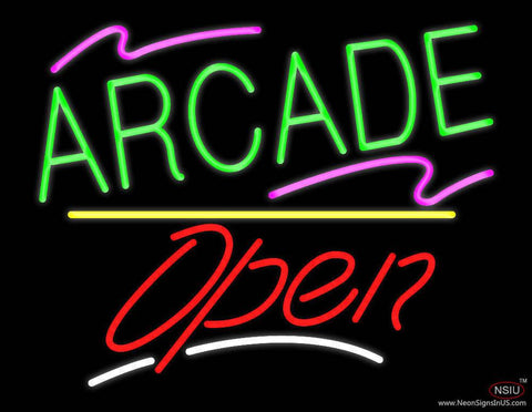 Arcade Open Yellow Line Real Neon Glass Tube Neon Sign 