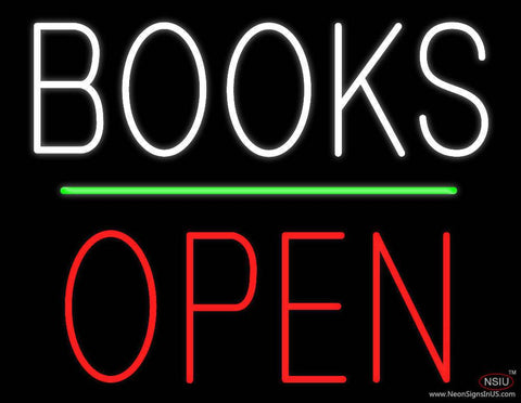 Books Block Open Green Line Real Neon Glass Tube Neon Sign