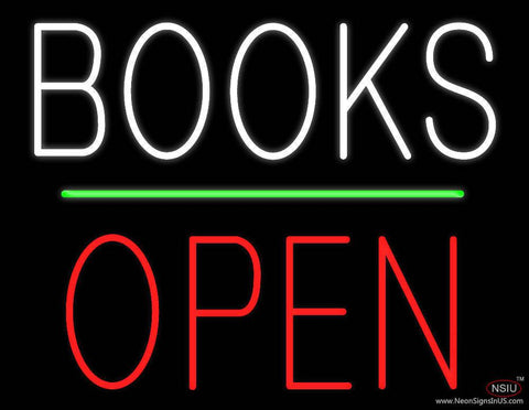 Books Block Open Green Line Real Neon Glass Tube Neon Sign 