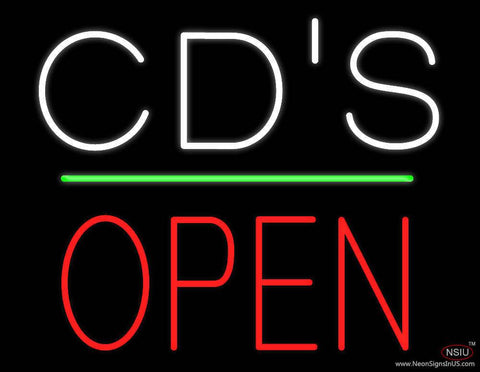 CDs Open Block Green Line Real Neon Glass Tube Neon Sign 