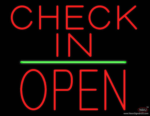 Check In Block Open Green Line Real Neon Glass Tube Neon Sign 