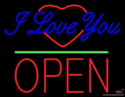 I Love You Logo Block Open Green Line Real Neon Glass Tube Neon Sign 