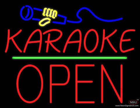 Karaoke Logo Block Open Green Line Real Neon Glass Tube Neon Sign 