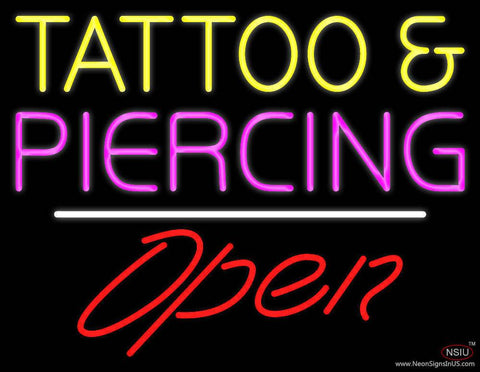 Tattoo and Piercing Open White Line Real Neon Glass Tube Neon Sign