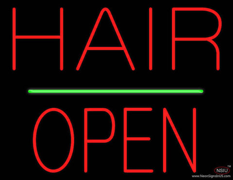 Hair Block Open Green Line Real Neon Glass Tube Neon Sign 