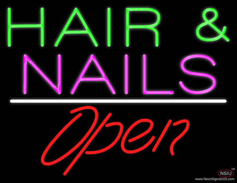 Hair and Nails Open White Line Real Neon Glass Tube Neon Sign