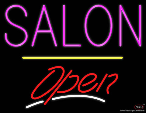 Salon  Open Yellow Line Real Neon Glass Tube Neon Sign 