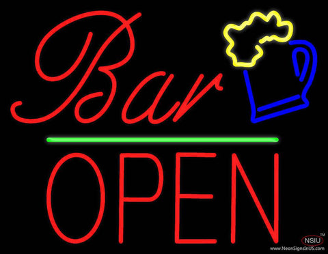 Bar Block Open Green Line Real Neon Glass Tube Neon Sign