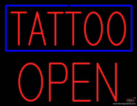 Red Tattoo Blue Border Block Open Real Neon Glass Tube Neon Sign