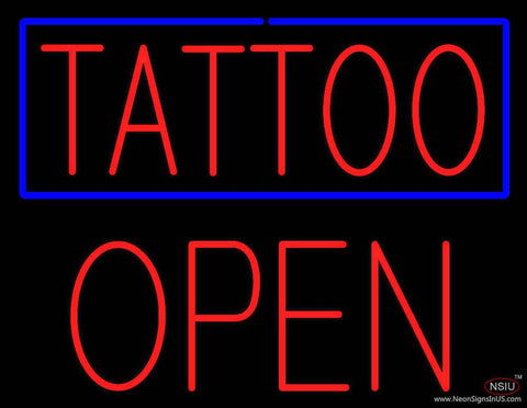 Red Tattoo Blue Border Block Open Real Neon Glass Tube Neon Sign 