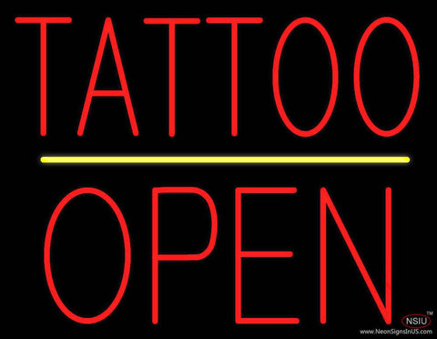 Tattoo Block Open Yellow Line Real Neon Glass Tube Neon Sign 
