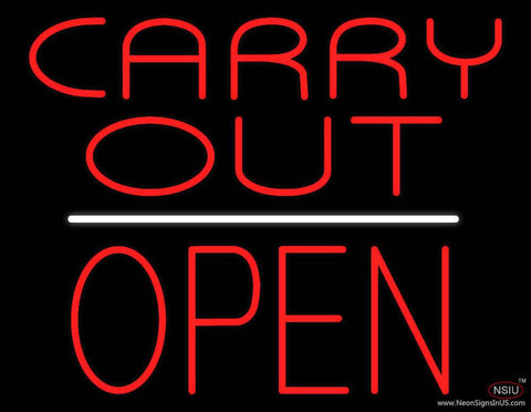 Carry Out Block Open White Line Real Neon Glass Tube Neon Sign