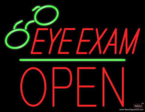 Eye Exams Block Open Green Line Real Neon Glass Tube Neon Sign