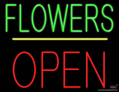 Flowers Block Open Yellow Line Real Neon Glass Tube Neon Sign 