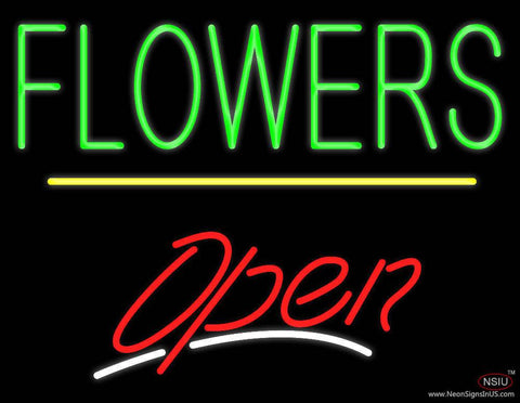 Green Block Flowers Yellow Line Red Open Real Neon Glass Tube Neon Sign