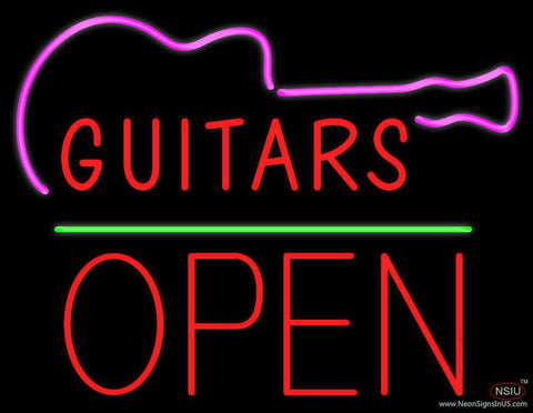 Guitars Block Open Green Line Real Neon Glass Tube Neon Sign