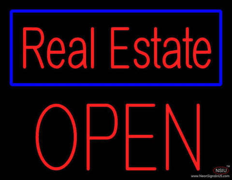 Real Estate Blue Border Block Open Real Neon Glass Tube Neon Sign 