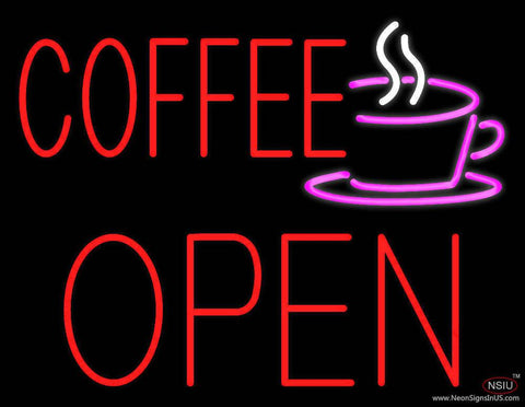 Red Coffee Open Block Logo Real Neon Glass Tube Neon Sign 