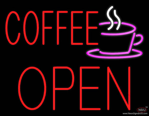 Red Coffee Open Block Logo Real Neon Glass Tube Neon Sign