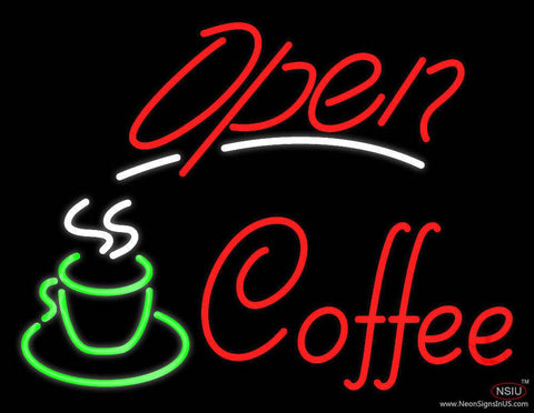 Red Open Coffee with Glass Real Neon Glass Tube Neon Sign 