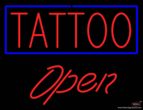 Red Tattoo Blue Border Open Real Neon Glass Tube Neon Sign