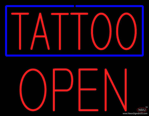 Red Tattoo Blue Border Block Open Real Neon Glass Tube Neon Sign