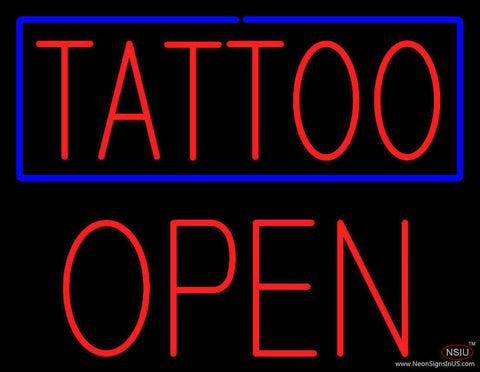 Red Tattoo Blue Border Block Open Real Neon Glass Tube Neon Sign 