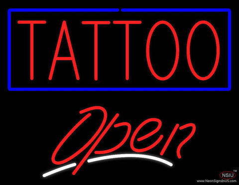 Red Tattoo Blue Border Open White Slant Real Neon Glass Tube Neon Sign