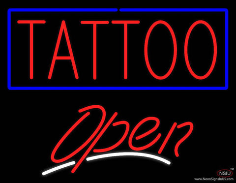 Red Tattoo Blue Border Open White Slant Real Neon Glass Tube Neon Sign 